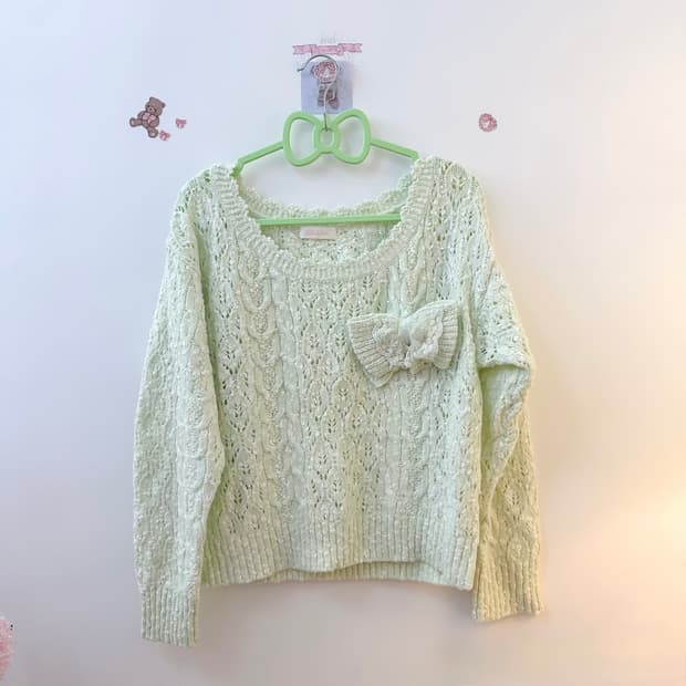 리즈리사 핀터깔 민트 리본 니트 