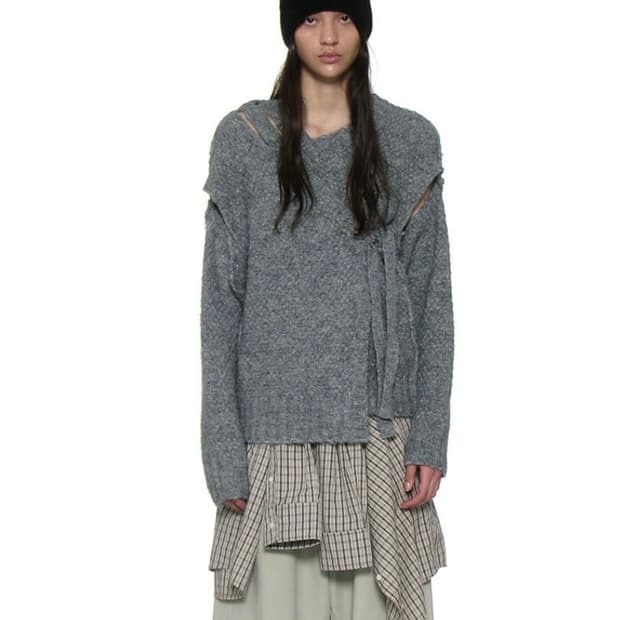 (1회착용) 파르티멘토우먼 컷아웃 랩니트 가디건