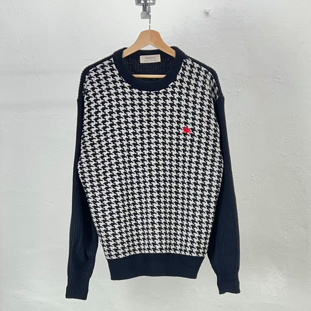 90s 버버리 하운드 투스 코튼 니트 스웨터