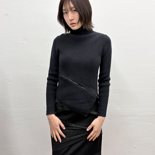 빈티지 지퍼 디테일 리브드 니트