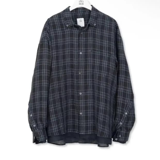 [2] 폴리테루 레이어드 체크셔츠 린넨 그레이