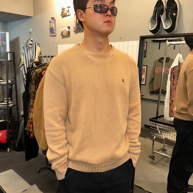 90’s Polo Ralph Lauren logo beige knit