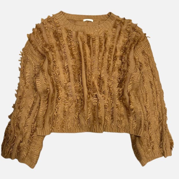 brown fringe crop knit