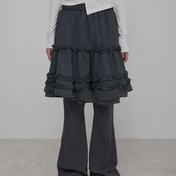 플레어업 러플 스커트 팬츠 차콜