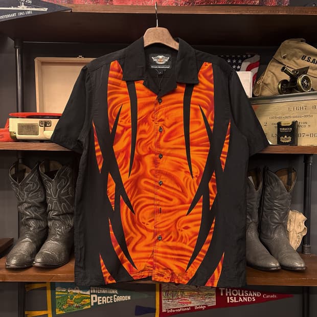 할리데이비슨 플레임 스컬 그래픽 하프 바이커 셔츠 N1075