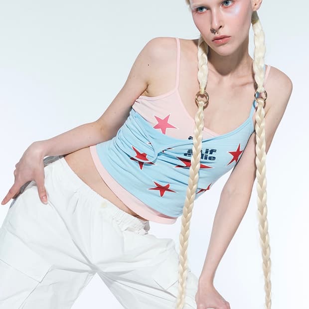 에즈이프캘리 셔링 스타 슬리브리스 탑 (핑크)