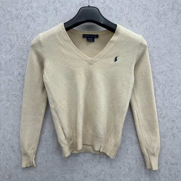 90 폴로 랄프로렌 여자 울 캐시미어 브이넥 숏 니트