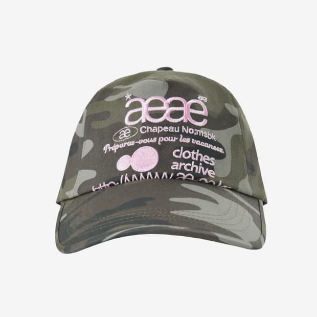 aeae WEB LOGO CAMO 5 PANNEL CAP GREEN
