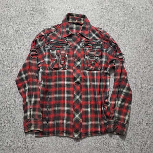 Punk zip detail check shirt