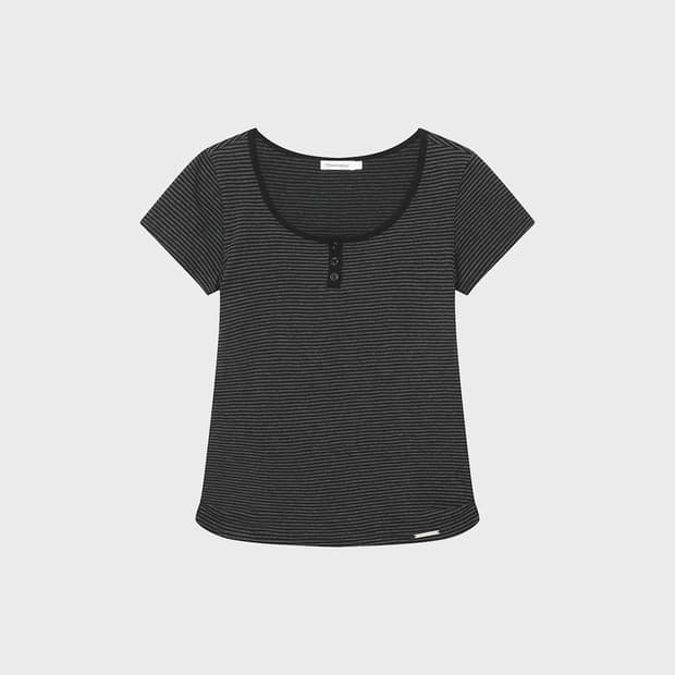 미세키서울 Striped henley neck short sleeves