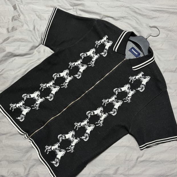 WKNDRS 위캔더스 반팔 니트 집업 블랙 M