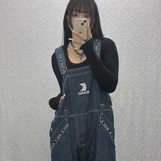 칼 카니 빈티지 레트로 Y2K 데님 멜빵 점프수트 L C09881