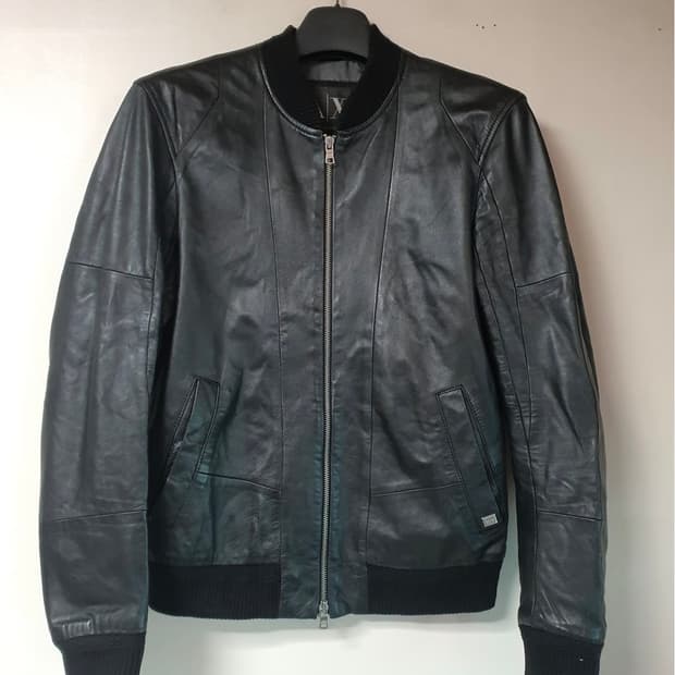 아르마니 익스체인지 가죽 봄버 자켓 (블랙/S)