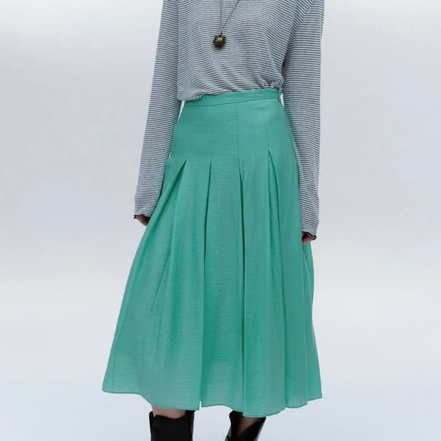 솔티페블 shimmer pleated skirt 민트