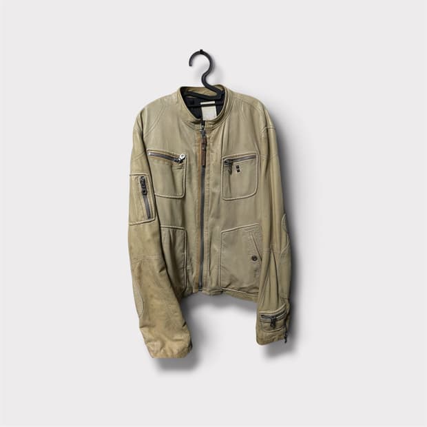 Disel Black Gold Leather Rider  jcaket