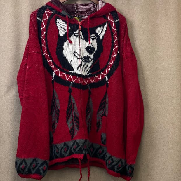 빈티지 헤비 니트 후드 집업