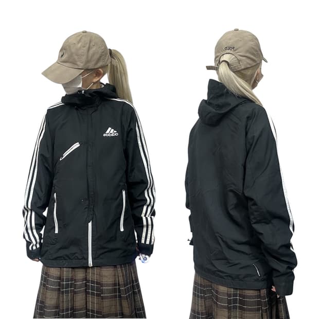 아디다스 블랙 화이트 삼선 후드 바람막이 자켓 M