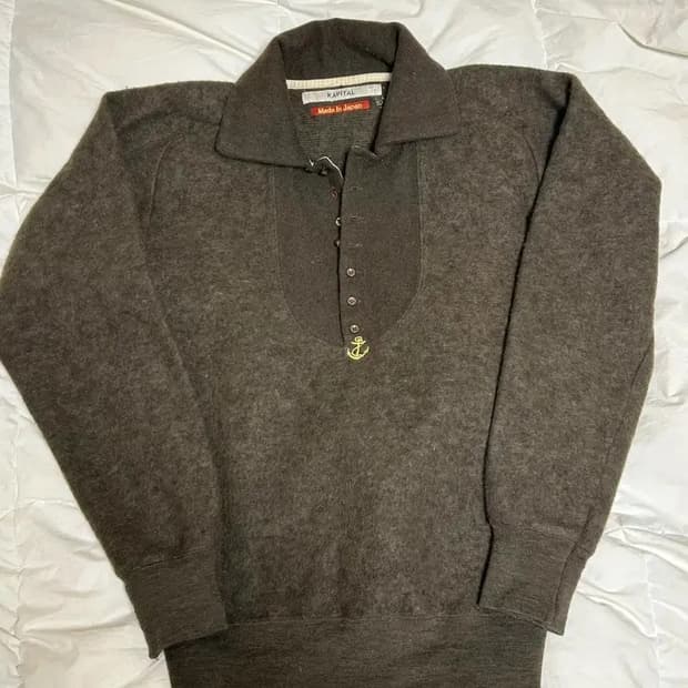 KAPITAL 울 앵커 버튼 풀오버 셔츠 – 브라운 (Japan Made