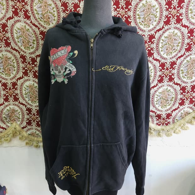 에드하디 빅스컬 나염 스팽글 후드 집업 자켓

