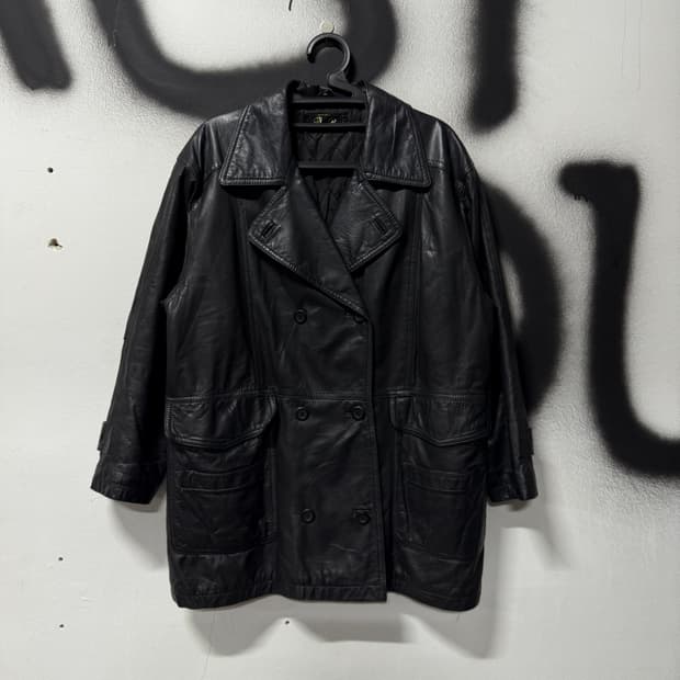 VTG 빈티지 100% 카우 레더 소가죽 더블 버튼 코트