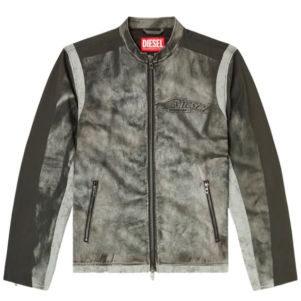 디젤 J-에버트 프린티드 캔버스 바이커 자켓 다크 그레이