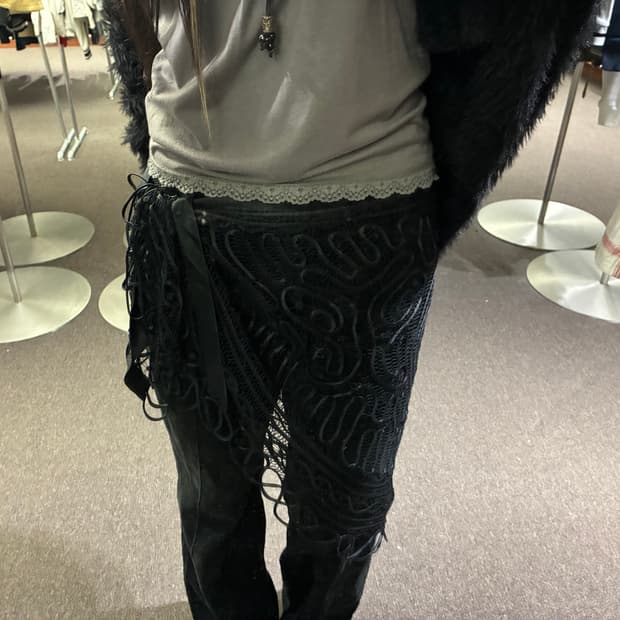 Japanese vintage 여성 그물 블랙 머플러