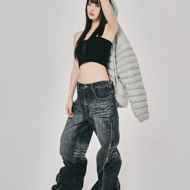 스키즘인듀싱 CONVERTIBLE ZIP UP JEANS BLUE