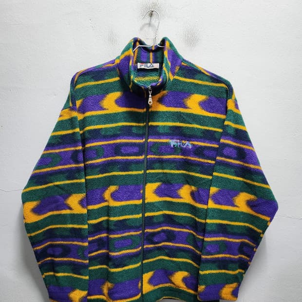 90s FILA 멀티컬러 스트라이프 패턴 플리스 