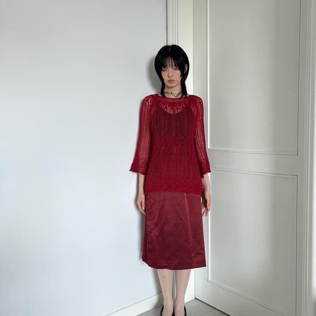Red Crochet Knit  Top 