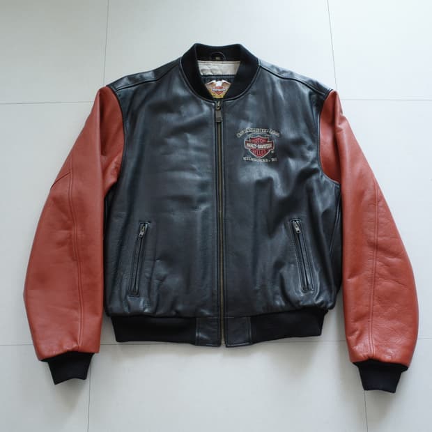90s 할리데이비슨 정품 올드스쿨 가죽 바시티 자켓 XL