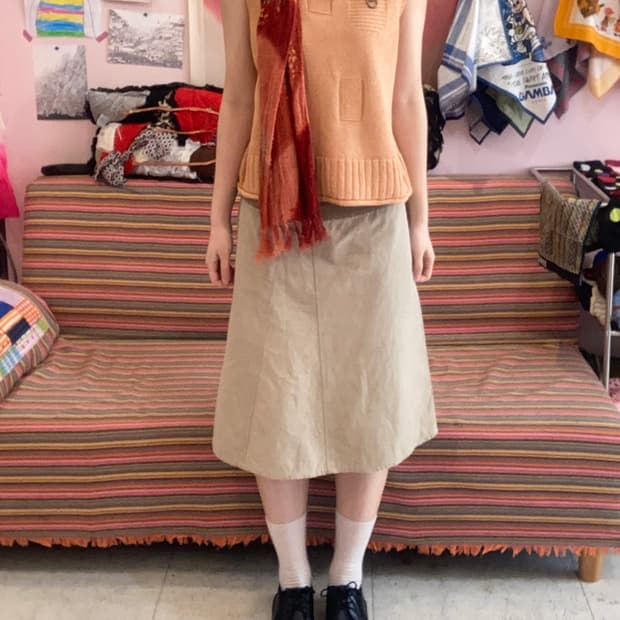 리넨•울 믹스 살구 니트 나시