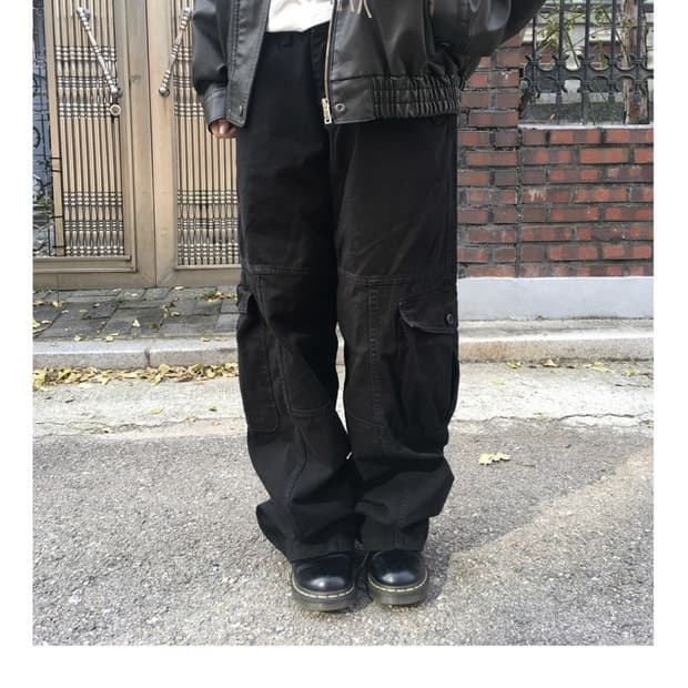 아워캐비넷 balck washing cargo pants black