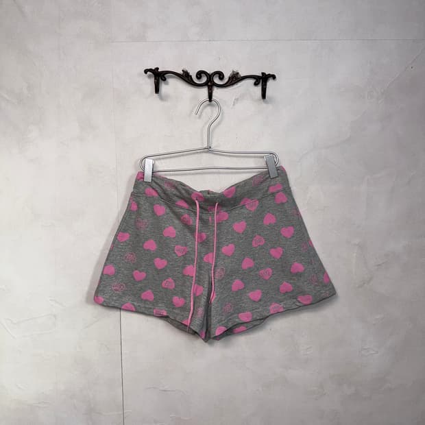 Pink gray heart logo sweat shorts