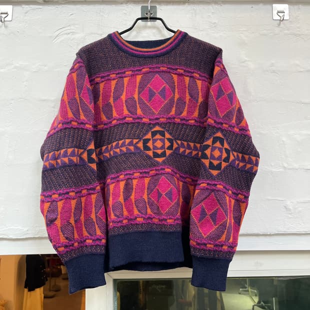 Dimanche 레트로 패턴 울 니트 스웨터 L