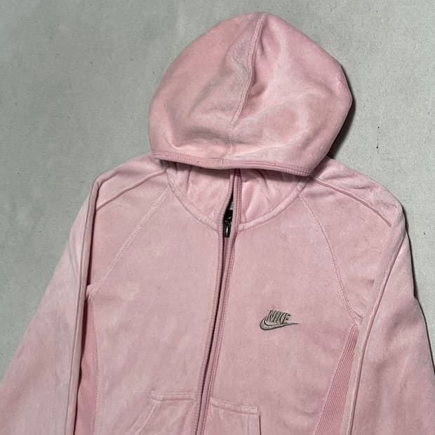 M 나이키 여성용 연핑크 벨벳 후드집업