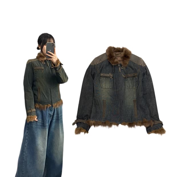 폭스퍼 Y2K 레더도킹 펑크 집업 자켓