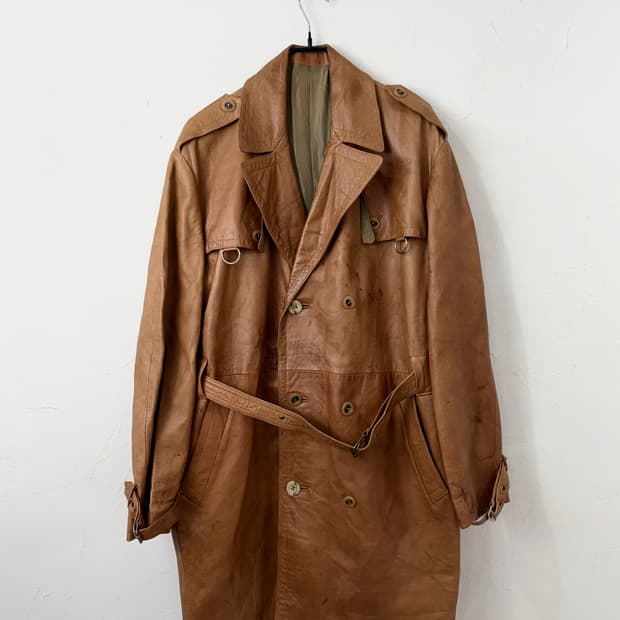 70s 빈티지 레더 트렌치 코트