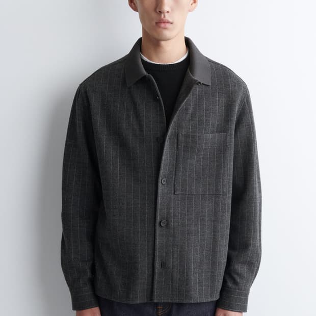 새제품L) COS 코스 릴랙스드 핀스트라이프 울블렌드 저지 셔츠 그레이