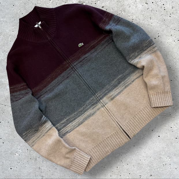 [L] 라코스테 스트라이프 울 니트 집업 가디건 D681