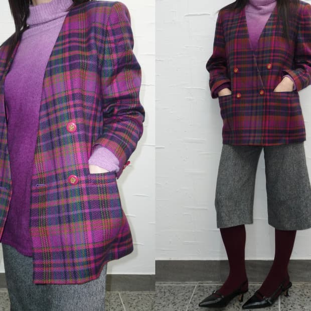 plum check wool jacket