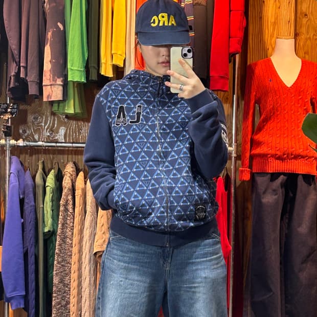 M MLB LA 다저스 지오메트릭 패턴 블루 후드집업