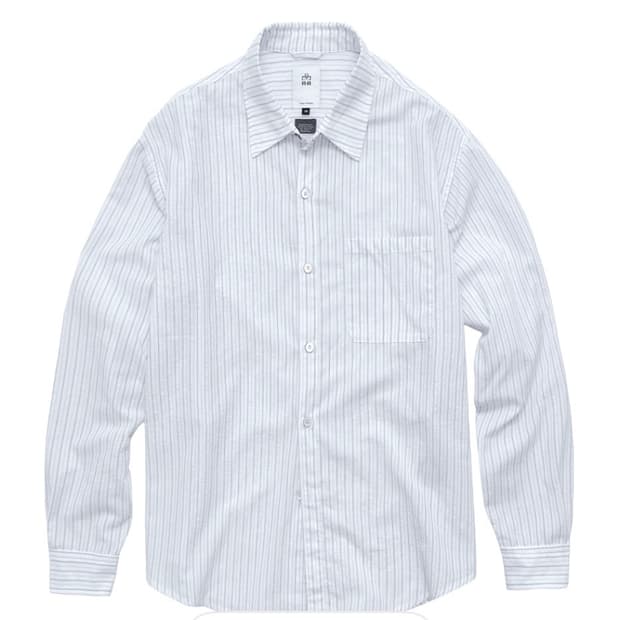 3) 폴리테루 루즈드 스트라이프 셔츠 워시드 화이트