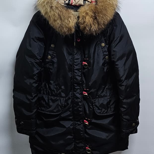 버버리 브릿 여성 라쿤퍼 구스다운패딩 L