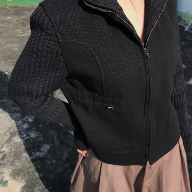 블랙 니트 집업