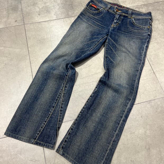 일본 빈티지 부츠컷 라인 워싱 데님 팬츠
