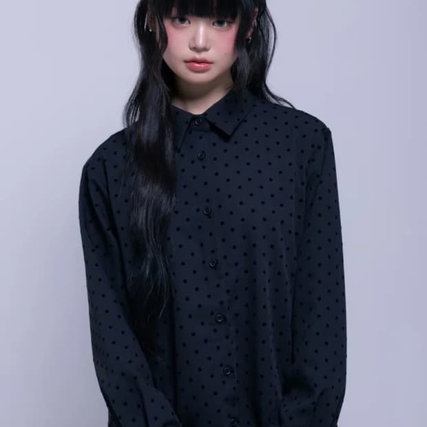 나이엔 도트 프릴 오버핏 셔츠