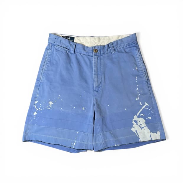 (32) 폴로랄프로렌 블루 페인트 스플래터 로고 하프 팬츠