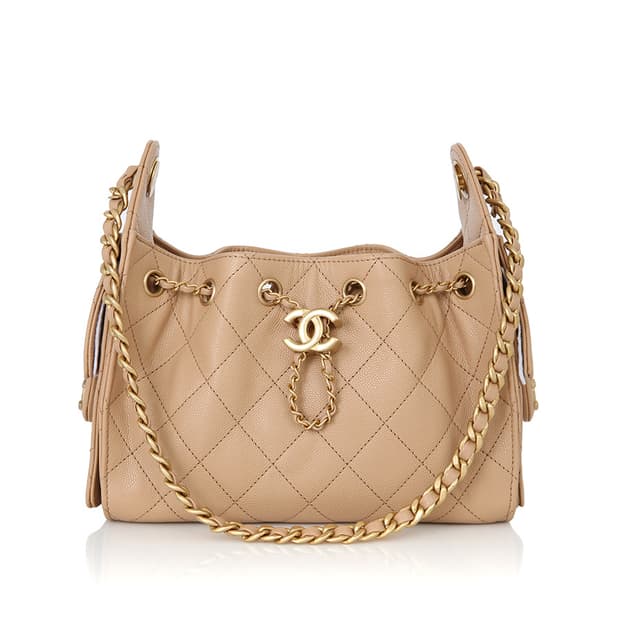 샤넬 25백 미니 캐비어 베이지 금장 체인숄더백 AS5631
