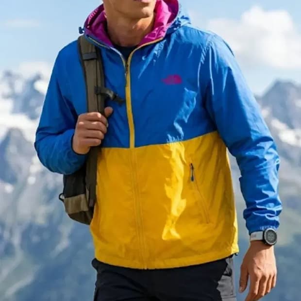 노스페이스 바람막이 블루/옐로우 XS