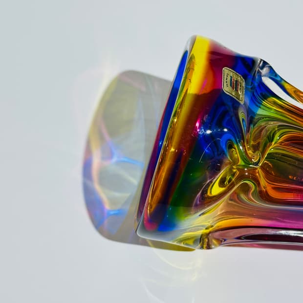 일본 빈티지 카메이 아트글라스 레인보우 화병